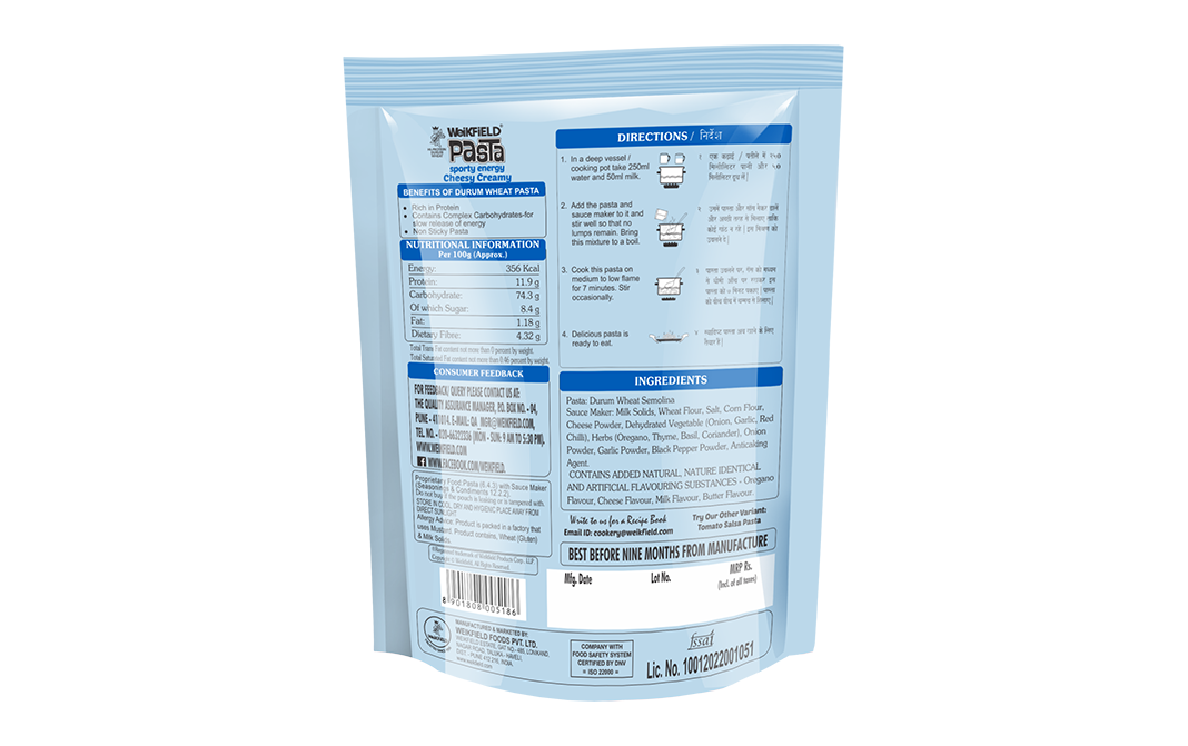 Weikfield Pasta Sporty Energy Cheesy Creamy   Pack  64 grams